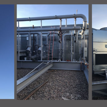 Removed and replaced a condenser water piping for a closed circuit fluid cooler on three story office building